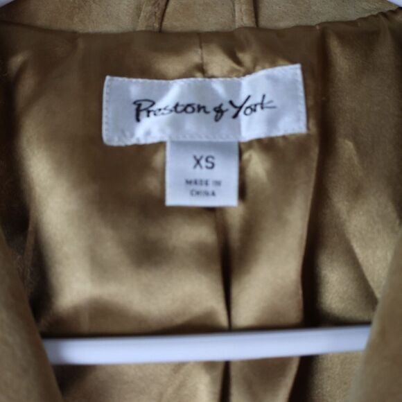 PRESTON& YORK Vtg‎ Women 100% Suede Jacket Blazer XS Lined Button Down Tan Beige - Picture 4 of 12